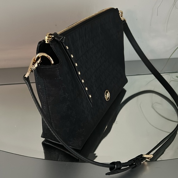 MICHAEL KORS Shailene Messenger Bag Black Glitter Signature Logo Shoulder Bag - Picture 8 of 16